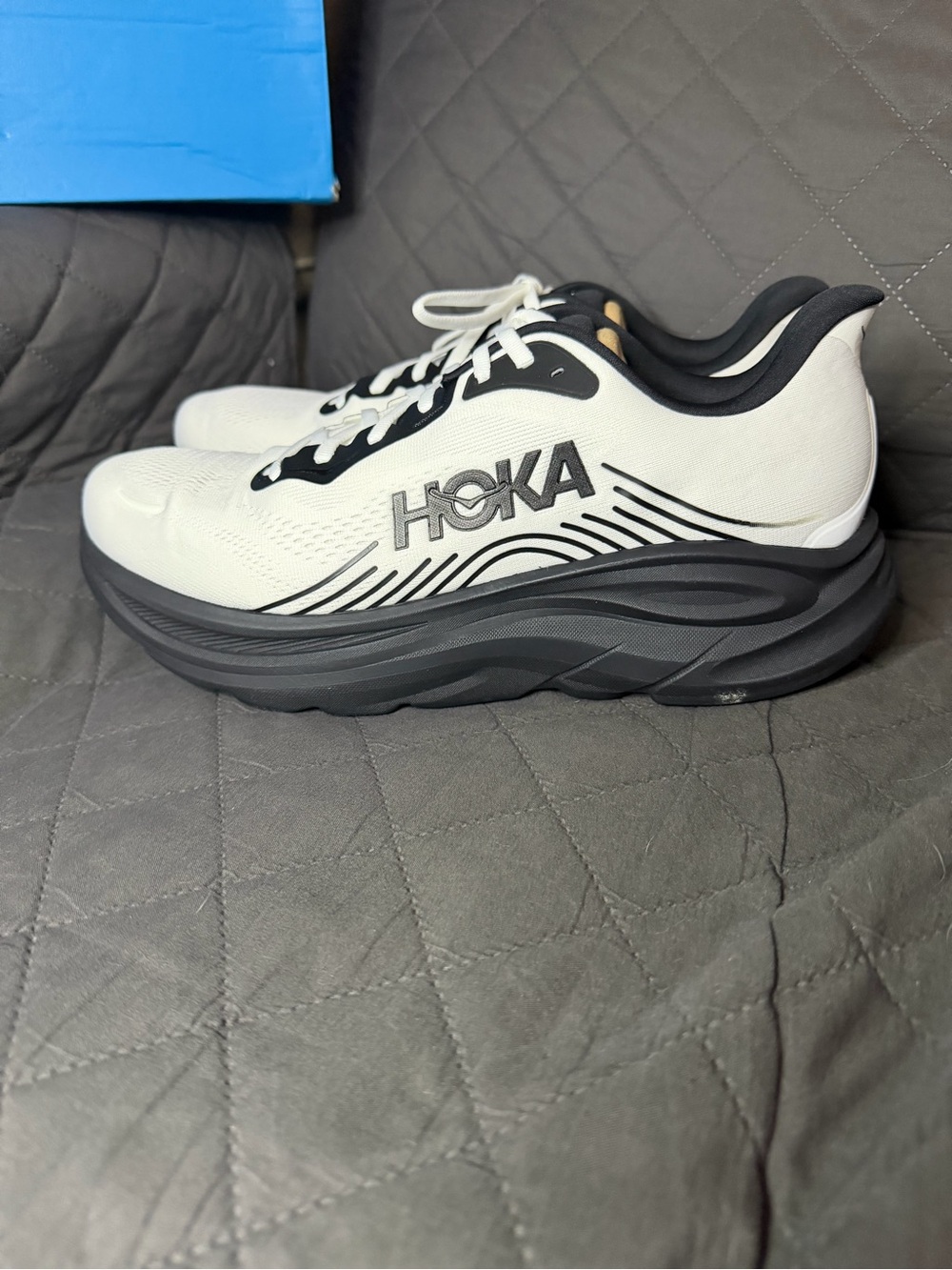 Hoka Men's White and Black Performance Running Sneakers